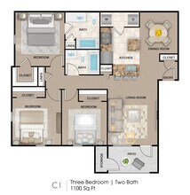 3 Bedroom 16-201 floor plan